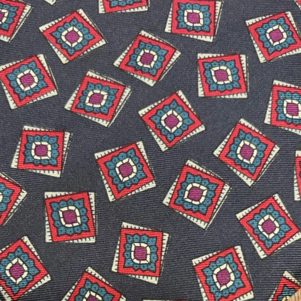 Oscar de la Renta Couture Collection Mens Silk Tie Navy Geometric Medallion USA‎